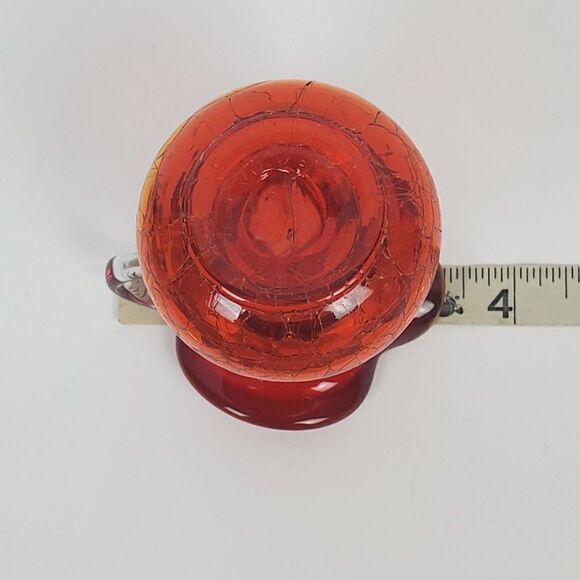 Amberina Red Orange Hand Blown Crackled Art Glass Mini Cruet Pitcher Jug Vintage - Picture 9 of 12